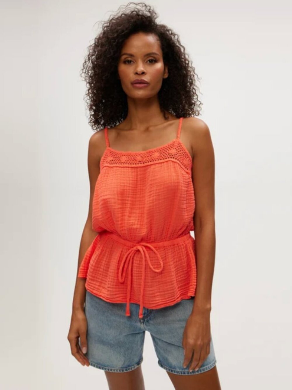 Michael Stars Dahlia Waist Tie Tank Top Orange Crochet Detail Size Small New NWT